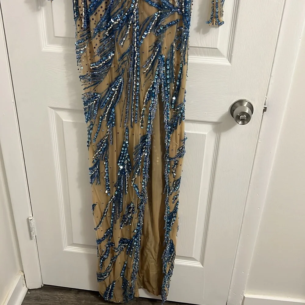 Albina Dyla Customized Blue Beaded Gown Pageant Gala Prom Ball - Picture 4 of 9
